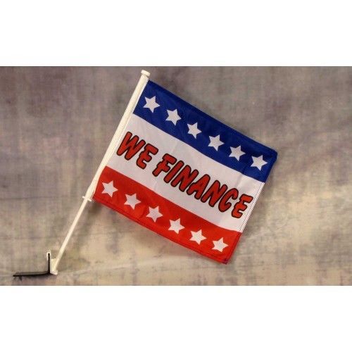 We finance usa car flags 12x15x16-1/2&#034; dealer window roll up banner /pole (2) for sale