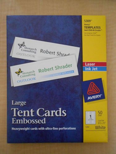 Avery Large Embossed Tent Cards 5309, 3-1/2&#034; x 11&#034;, White, Uncoated, Box of 50