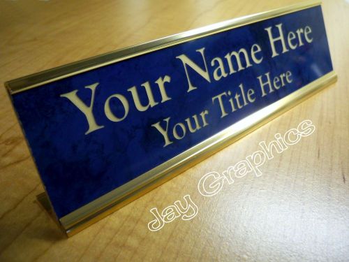 Custom Engraved 2x8 Desk Sign Name Plate | Personalized Customized Marble Blue