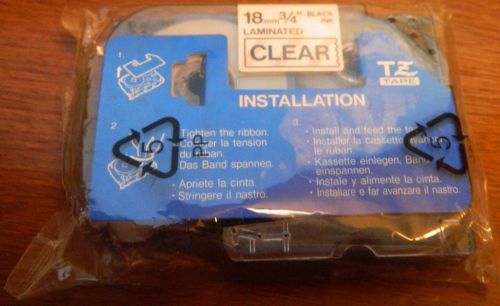 TZ Tape 18 mm 3/4&#034; Black Ink Laminated Clear Unopened in Package