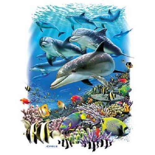 Dolphin Sea HEAT PRESS TRANSFER for T Shirt Sweatshirt Tote Quilt Fabric 253a