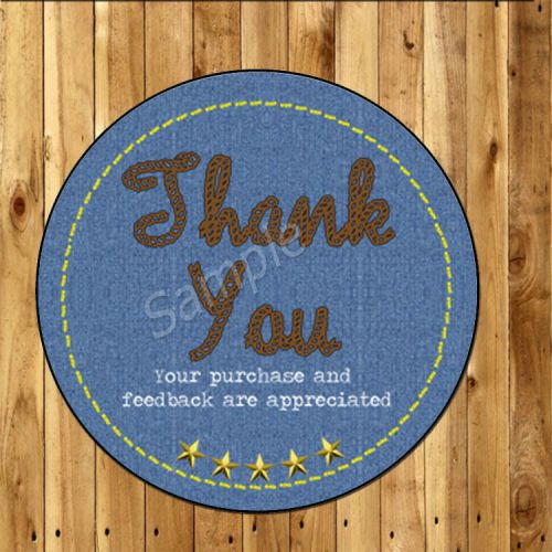 40 cute ebay whimsical vintage denim large 2&#034; round thank you label sticker for sale