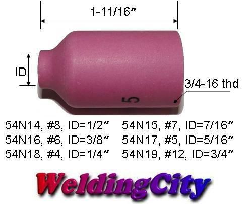 Weldingcity 10 ceramic gas lens cups 54n17 (#5) for tig welding torch 17/18/26 for sale