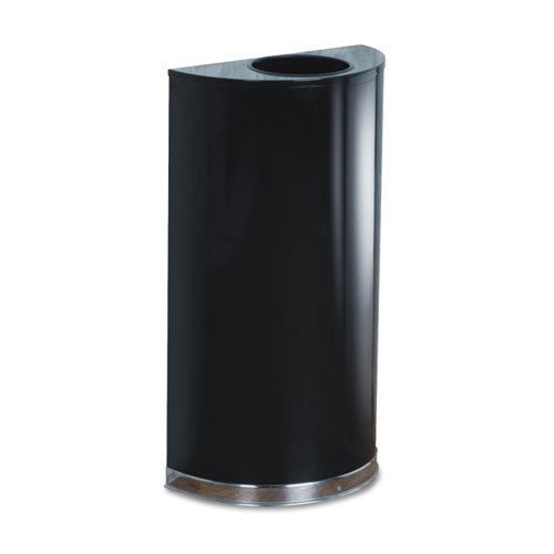 European &amp; metallic series open top receptacle, half-round, 12gal, black/chrome for sale