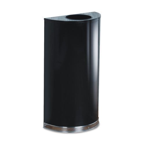 European &amp; Metallic Series Open Top Receptacle, Half-Round, 12gal, Black/Chrome