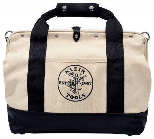 NEW KLEIN TOOLS 5003-20 20&#034; CANVAS TOOL BAG w/ MULTIPLE POCKETS &amp; LEATHER BOTTOM