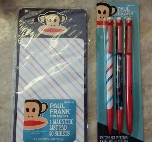 Paul frank 50 sheet magnetic list pad &amp; 3 mechanical pencils blue red monkey for sale
