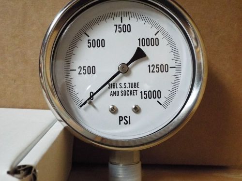 0-15000PSI 4&#034; All Stainless Lower Mount Dry But Fillable Pressure Gauge