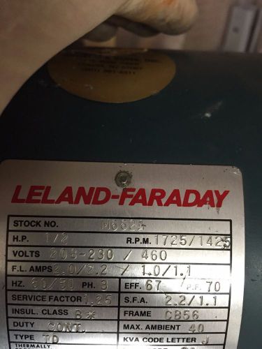 Leland Faraday Electric Motor  MOD: M-662A  HP: 1/2  RPM: 1725 PH: 3