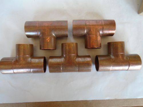 Nibco 611 1 1/4 tee wrot copper, c x c x c 1-1/4 inch lot of 5 unused pressure for sale