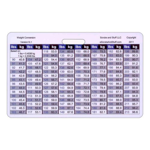 Weight Conversion Chart Adult Range Horz Badge ID Card Pocket Paramedic Nurse RN