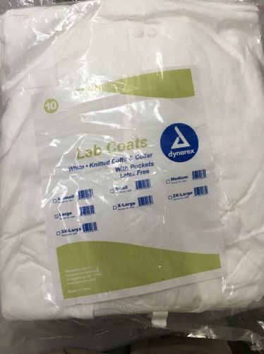 dynarex lab coats white knitted cuffs and collar with pockets latex free large