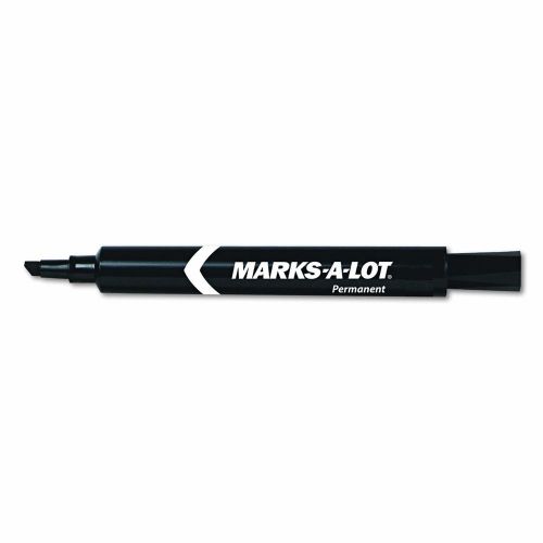 Marks-A-Lot Permanent Marker, Large Chisel Tip, Black - 12 Markers per Pack
