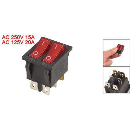 Red IllumInated 6Pin Dual SPST ON/OFF Boat Rocker Switch 15A/250V 20A/125V AD