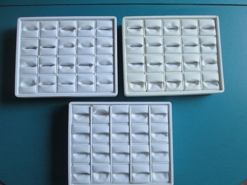 20 Ring Tray White Faux Leather Jewelry Display Box Set of 3-Used