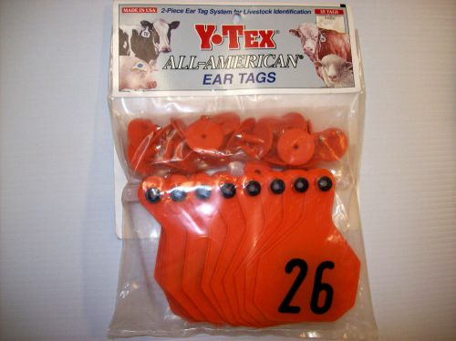 Y tex large orange ear tags numbered 26 - 50 for sale