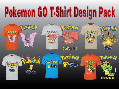 Pokemon GO T-Shirt Design Pack Vector Illustrations PRINT READY, 12 FREE Mockups