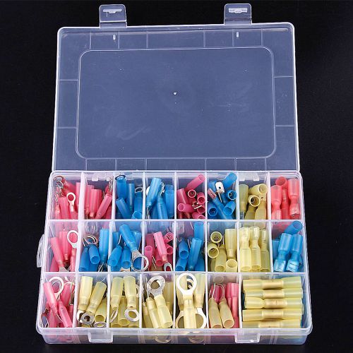 240PCS Insulated Heat Shrink Electrical Connectors Wire Crimp Terminal Spade Kit