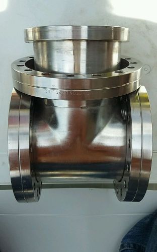 Huntington ultra high vacuum ss tee 3 13/16&#034; id tube / 3  6&#034; rotating flanges for sale