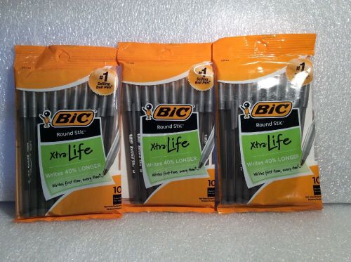 3 Sealed Packages BiC Xtra-Life Black Ball Point Pens - 30 Pens!
