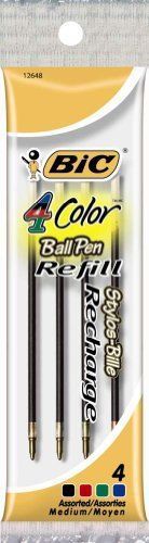 BIC 4-Color Ball Pen Refills, Medium Point (1.0 mm), 48 Refills