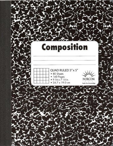 Norcom Quad Composition Book, 9.75 x 7.5 Inches, 5 x 5 Quad, 80 Sheets