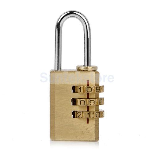 Brass 3 dial combination resettable padlock code for luggage laptop case locker for sale