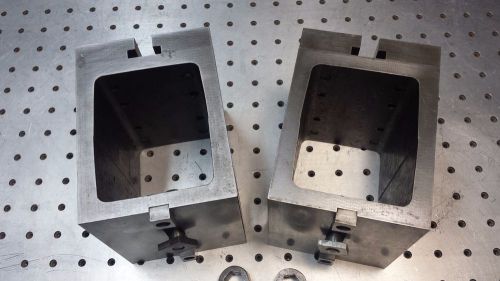 Nice pair milling machine centers or workholding t-slotted riser blocks 5 3/8&#034; h for sale