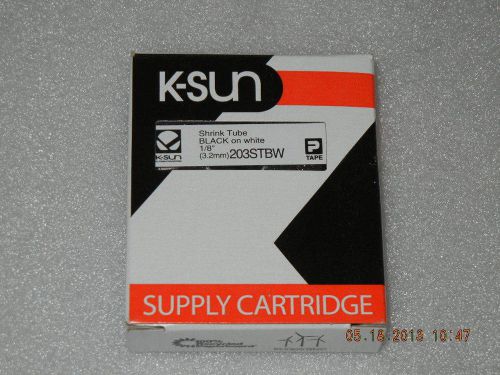 K-Sun 203STBW Shrink Tube BLACK on White Label Cartridge, EPSON 203STBWPX, New