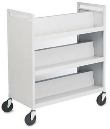Buddy Products Slant Shelf Library Cart, Steel, 18 X 42 X 37 Inches, Platinum,