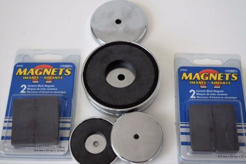 Lot of 9 Magnets: 4 Ceramic blocks, 5 Magnetic Base Magnets in 3 diameters