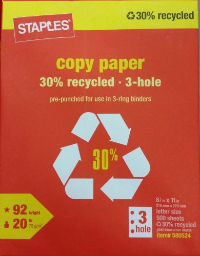 Staples 3 Hole Copy Paper, 2500 Sheets