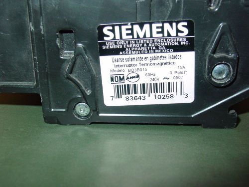 BQ3B015 SIEMENS / ITE, 3 POLE,15 AMP CIRCUIT BREAKER