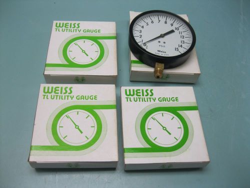 Lot (4) Weiss 0-15 PSIG Pressure Gauge 4-1/2&#034; Face TL45P NEW A18 (2120)