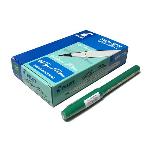 GENUINE Pilot SWN-SPN Medium Water Resistant Sign Pen (12pcs) - Green Ink