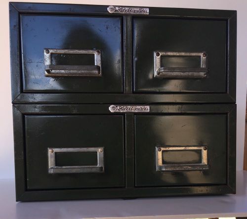 Two Green Stacking Steelmaster 2-drawer Card File Cabinets