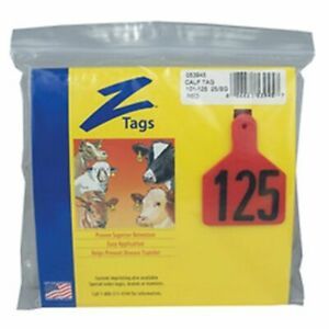 Z Tags Calf Ear Tags RED Numbered #76-100 25 Count Easy Application