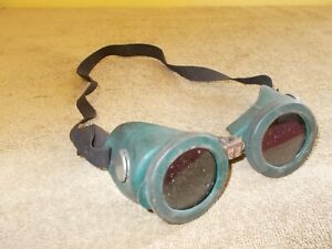 VINTAGE GREEN GLASS LENS RUBBER WELDING GOOGLES STEAMPUNK NO NAME HARLEY