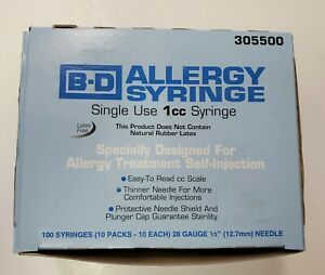 B-D Allergy Syringe 1cc 28 Gauge 1/2&#034;  70 Syringes