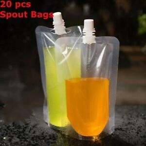 20PCS 250ml Clear Spout Bag Stand Up Liquid Drink Milk Juice Wine Pouch With Ca