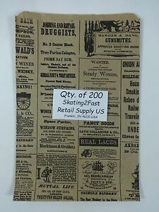 200 Qty. 6.25&#034; x 9.25&#034; Newsprint Design Paper Merchandise Bag Retail Shopping