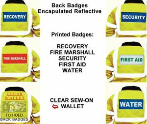 Back Reflective Badges Slide or Sew On Recovery, Security, First Aid 237 X 110mm