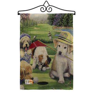 Golfing Puppies Burlap Nature Pets Impressions Decorative 2-Sided Polyester 1.5
