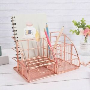 Nordic Iron Art Desktop Storage Organizer Rose Gold with drawer Office School