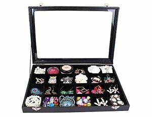 TAPBULL Clear Lid 24 Grid Jewelry Box Case Organizer Showcase Stackable Display