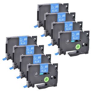 8PK Fits Brother P-Touch TZ-535 TZe-535 White on Blue Label Tape 0.47&#034; 12mm