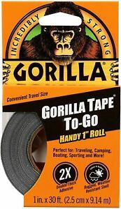 1 Pack Gorilla 3044401 Black Tape Handy Roll Travel Camping Boating