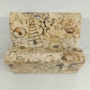 Desktop Cut Polished &amp; Fitted Fossil Stone Business Card Holder