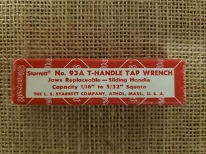 Starrett No. 93 A T-Handle Tap Wrench 1/16 to 5/32 Inches Square With Box