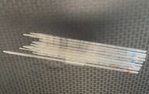 Lot of (9)  Class A TD Reusable Serological Glass Pipette Pipet 1mL-10mL